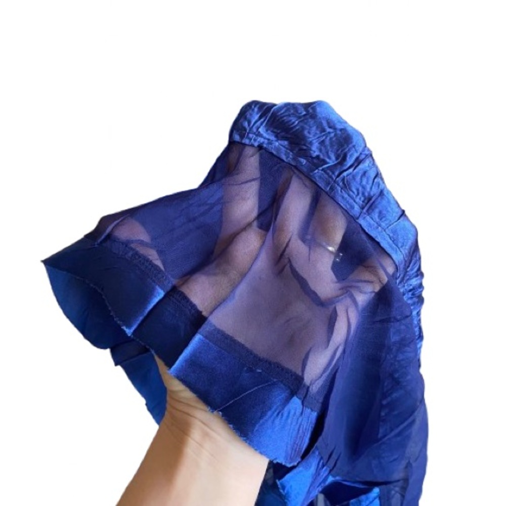 KOMAROV V-Neck Pleated Dress w/ Sheer Sleeves & Hemline Size Small Blue - Picture 11 of 14